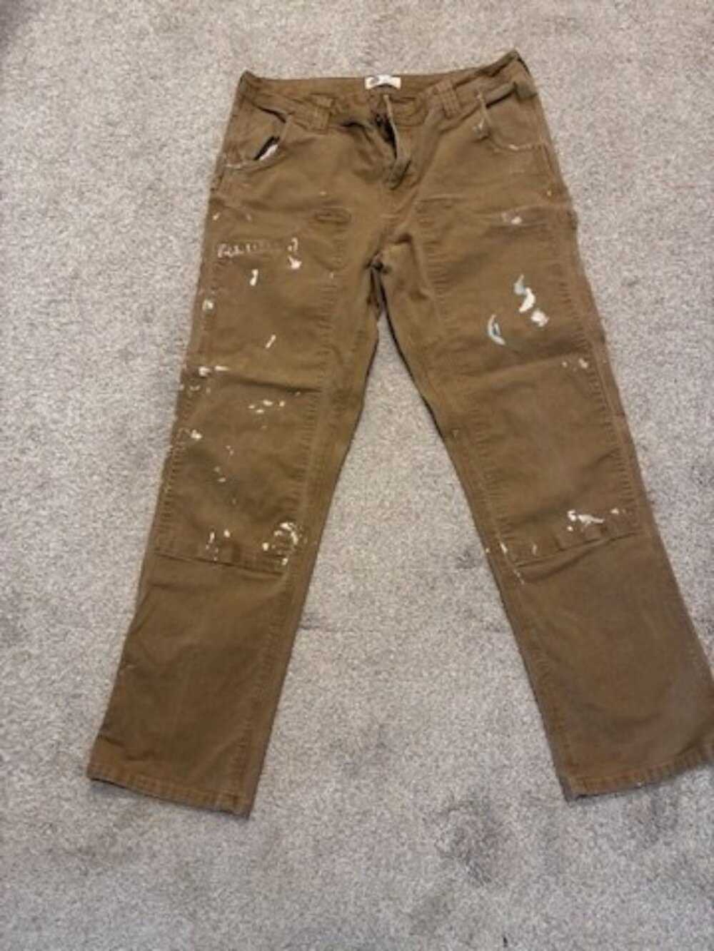 Dickies Women's Double Knee Carpenter Canvas Work Pants Brown Paint Splatter 12